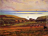 William Holman Hunt Paintings - Fairlight Downs, Sunlight on the Sea by William Holman Hunt